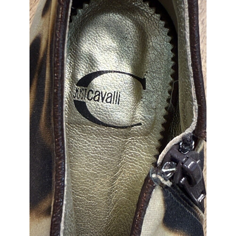 Vintage Y2K Just Cavalli Heels Leopard Animal Print Peep Toe Lace Up - Picture 3 of 16